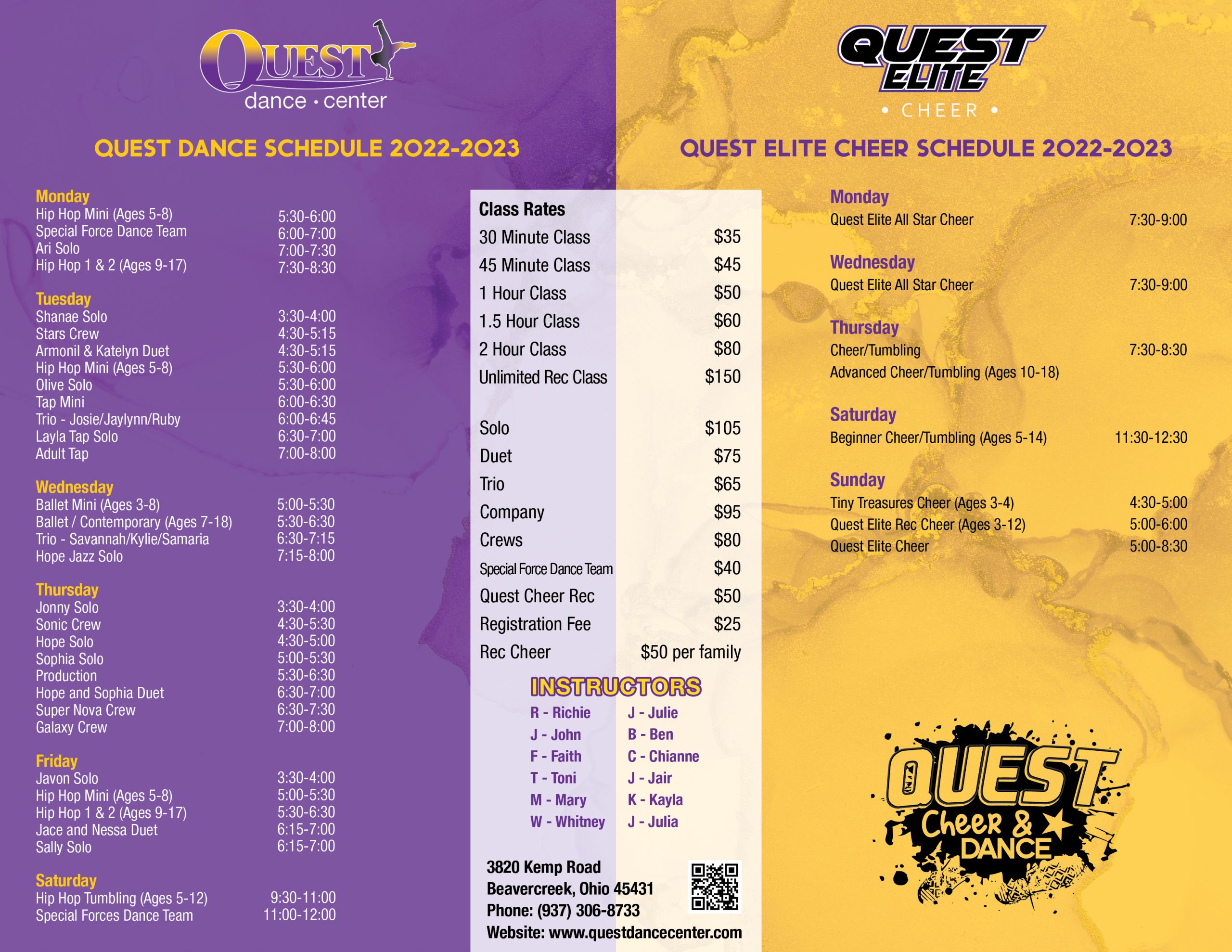 Schedule | Quest Dance | Quest Cheer Elite