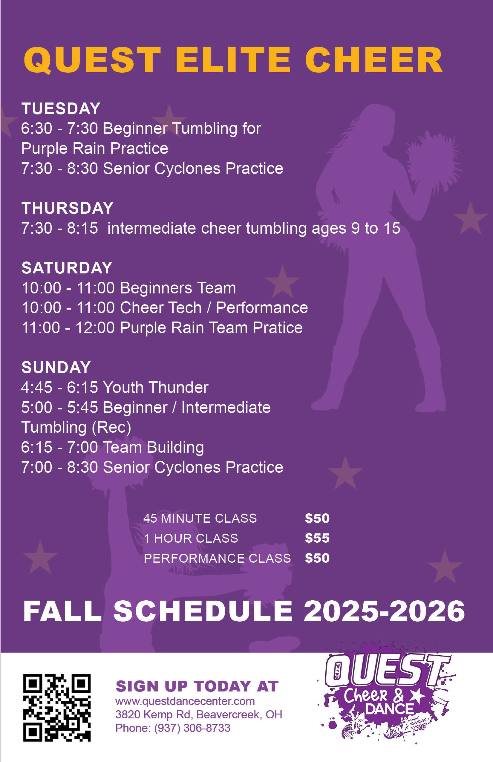 Quest Elite Cheer Schedule 2025:2026